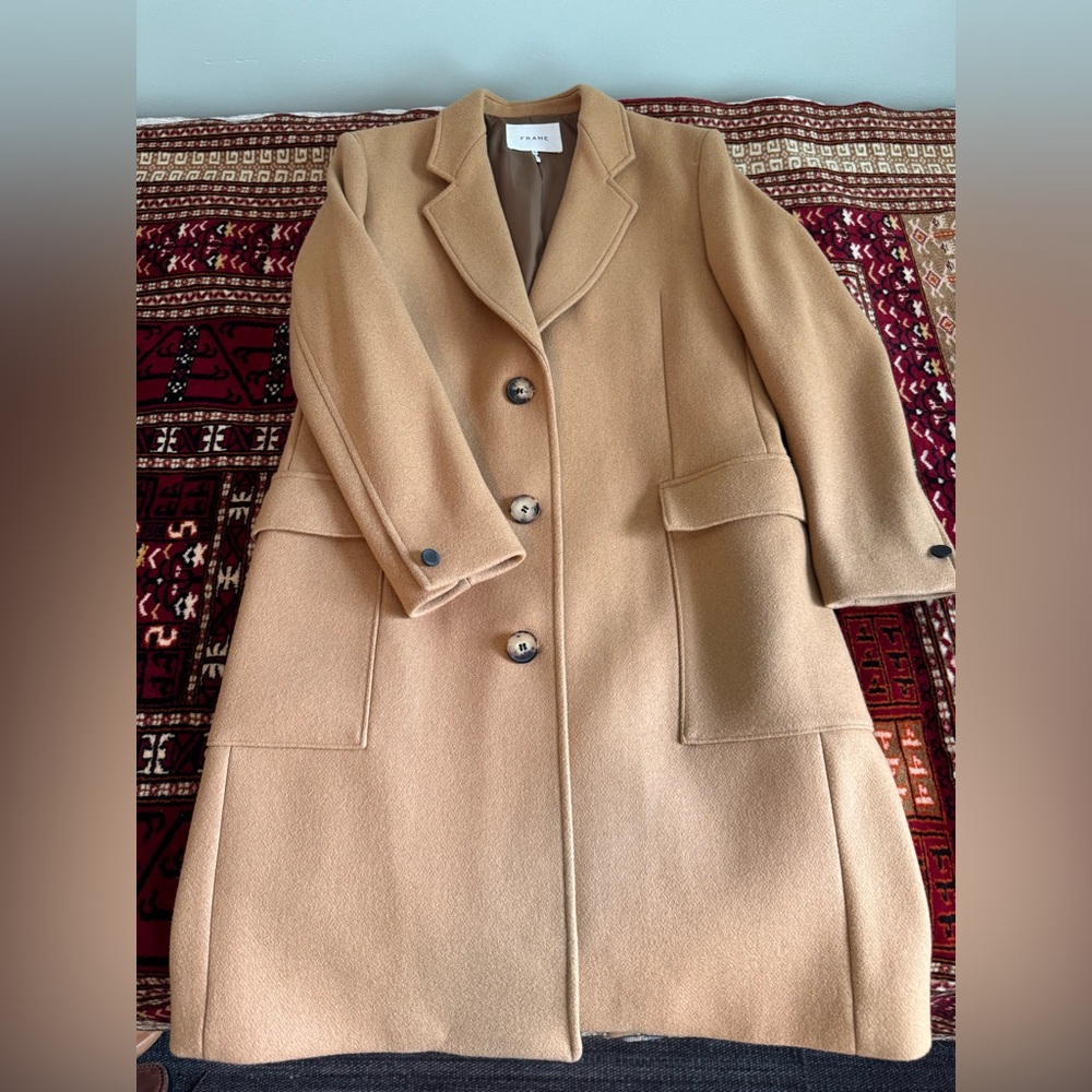 Frame Denim -Wool Camel Trench Coat with Notched Lapel Size W-XS
